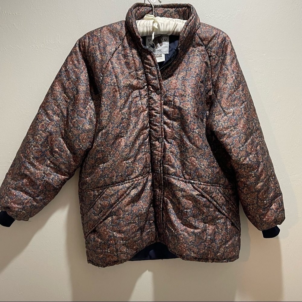 Vintage LAVENIR Full Zip Blue Paisley Puffy Insulated Nylon Jacket
